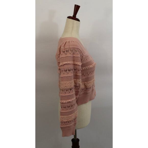 ALLISON New York Sz XS Pink Crochet Cropped Levy Cardigan Sweater - Picture 5 of 9